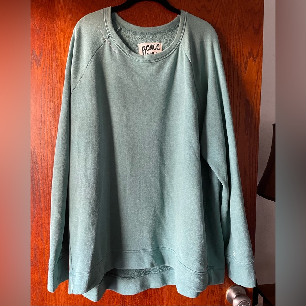 Peace Love World French Terry Soft Jade Hi Low Hem Pullover 1X